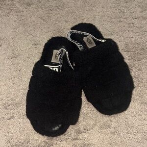 UGG Black Plush Slippers